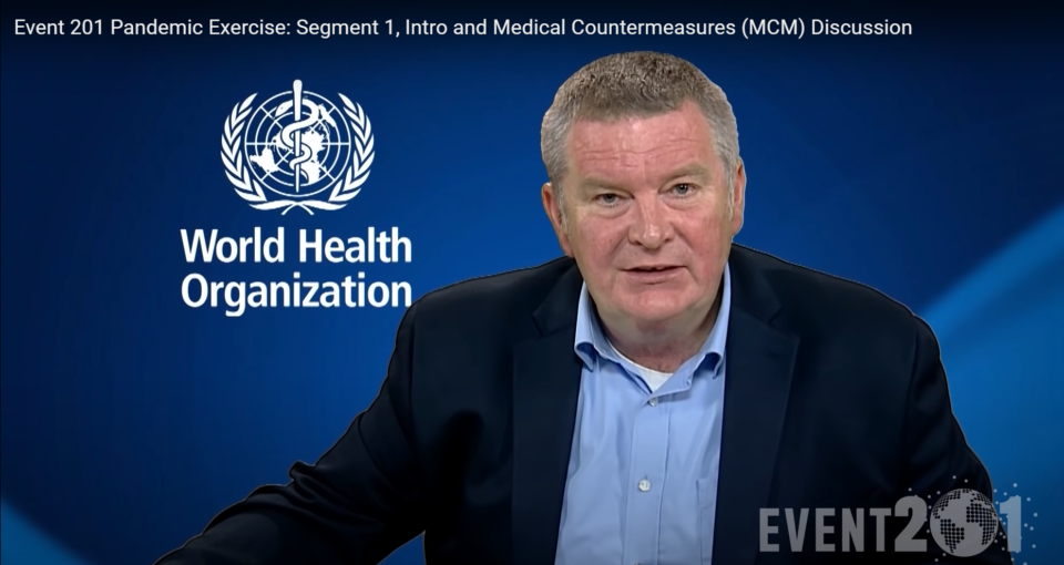 Screenshot YouTube & credit: Centerforhealthsecurity: „Event 201 Pandemic Exercise: Segment 1, Intro and Medical Countermeasures (MCM) Discussion“. 04.11.2019.  https://www.youtube.com/watch?v=Vm1-DnxRiPM